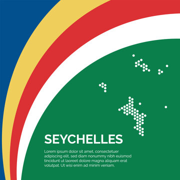 Flag and Map of Seychelles. Dotted map of the country and a rainbow-shaped flag design.