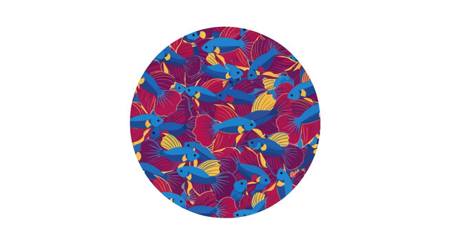 Vibrant Betta Fish Pattern in Circle - Siamese Fighting Fish Seamless Background