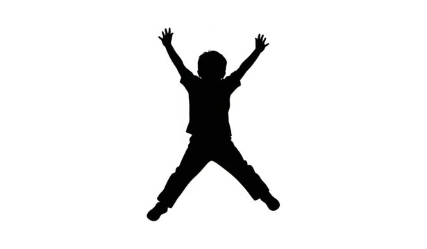 Dynamic silhouette of school child jumping with excitement isolated minimal vector on white background