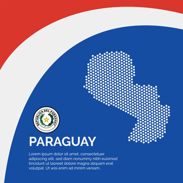 Flag and Map of Paraguay. Dotted map of the country and a rainbow-shaped flag design.