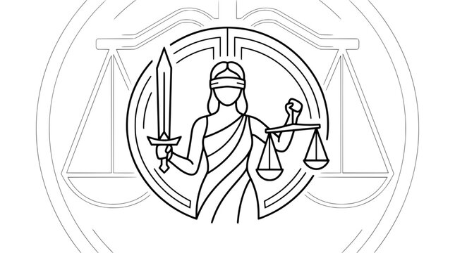 Abstract Lady Justice Outline Logo with Scale Background Vector