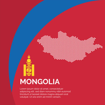 Flag and Map of Mongolia. Dotted map of the country and a rainbow-shaped flag design.