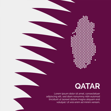 Flag and Map of Qatar. Dotted map of the country and a rainbow-shaped flag design.