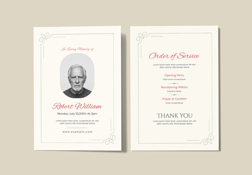 Clean Minimalist Memorial Service Program Layout for Funeral