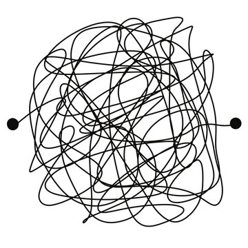 Messy scribble line tangle doodle with pencil line drawing, isolated on white background