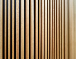Obraz premium close-up of vertical wooden slats on a wall creating a warm, rhythmic minimalist pattern, calm and orderly