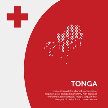 Flag and Map of Tonga. Dotted map of the country and a rainbow-shaped flag design.