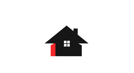 Fototapeta premium Simple Black House Icon With Red Door.