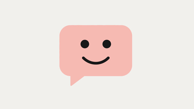 Pink Speech Bubble Smiling Face Icon.