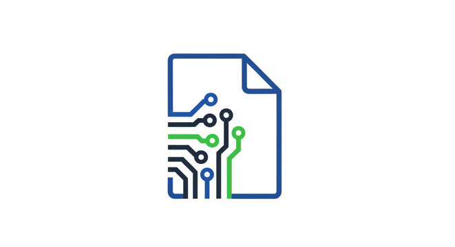 Simple Document Icon with Green and Blue Lines.