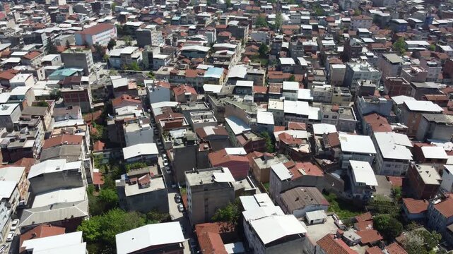 Dense City District with Packed Residential Buildings Seen from Drone View, Urban Sprawl and Informal Housing Development Concept