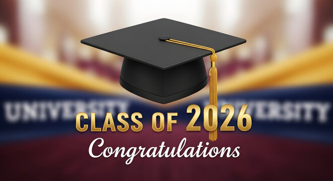 Black Graduation Cap with Gold Tassel for Class of 2026 Congratulations Celebration