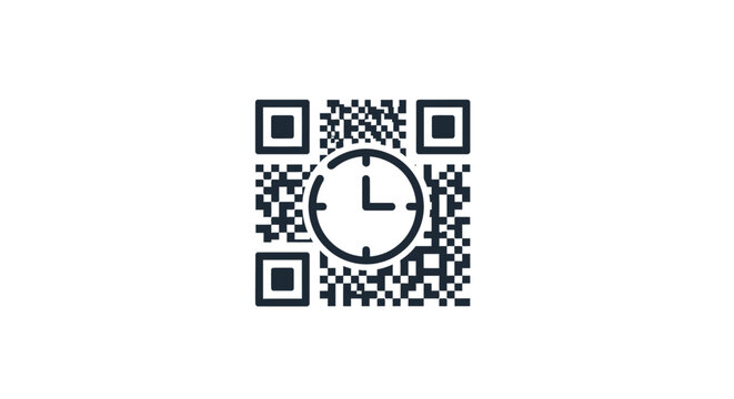 QR code with clock symbol inside.