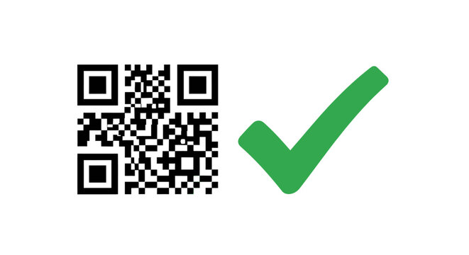 QR code with green check mark.