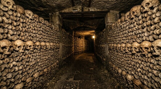 Historic Ossuary in the Catacombs of Paris France
