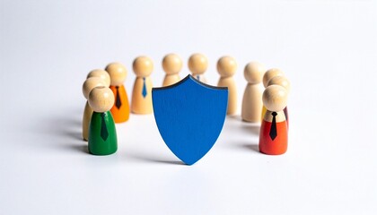 Obraz premium Concept of a team safeguarding behind a shield, representing security, protection, and collective strength.