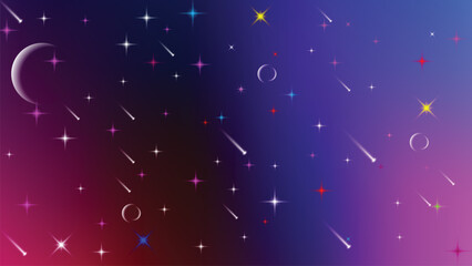 Vibrant starry night sky with colorful shooting stars and celestial bodies © Mahabubur