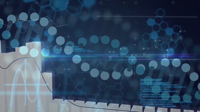 Abstract data viz evolving rightward dotted strand emerging sweeping forming skyline showing trends