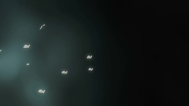 Glowing code labels appearing after system pulse, drifting, grouping under teal glow for data view