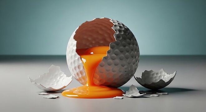 Bola Golf Pecah Berisi Kuning Telur Mengalir, Konsep Kebugaran dan Kesehatan Unik