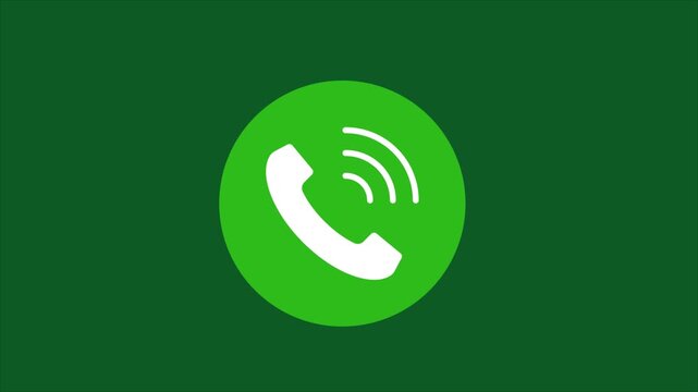 Incoming phone call icon animation on green background representing communication and mobile signal.