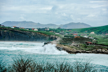 Aerial landscape of silver waves on the Cantabrian coast in Spain © Image'in