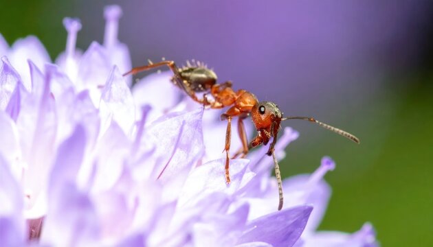 Wasp on Purple Flower Macro Shot.