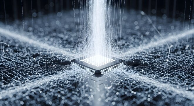 Rain shower head with water spray on dark background