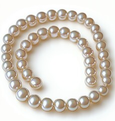 Obraz premium lustrous cream pearl necklace coiled on white surface evoking timeless elegance and refined luxury