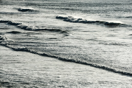 Aerial landscape of silver waves on the Cantabrian coast in Spain