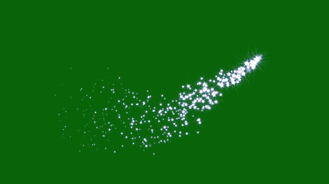 Luxury White Glitter Sparkles Trail Animation, 4K Magic Pixie Dust Path, Twinkling Cartoon Stars and Glowing Lines, Seamless Loop Background on Green Screen for Logo Reveals and Festive Intros