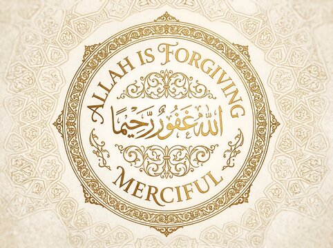 Allah is forgiving and merciful ornate Islamic calligraphy art
