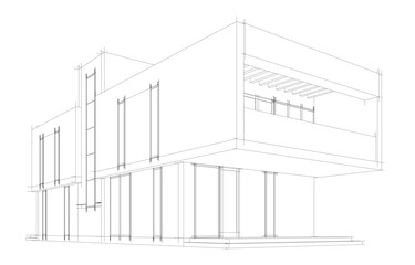 Fototapeta premium house building sketch architecture 3d illustration