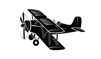 biplane silhouette black and white aviation icon on a transparent background vintage aircraft profile view high quality professional detailed modern elegant stylish clean crisp © Itz