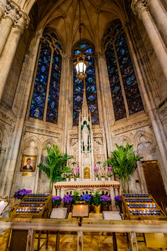 Explore the serene beauty of St. Patrick Cathedral's altar in New York