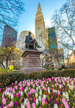 Spring blooms embrace William H. Seward in Madison Square Park marvel