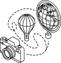 Isometric travel concept with camera and balloon © Adde