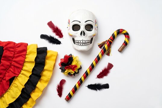 Mexican Danza de los Viejitos elements with mask, cane, and traditional dress