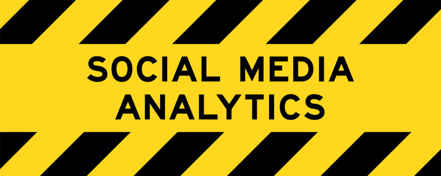Yellow and black color with line striped label banner with word social media analytics