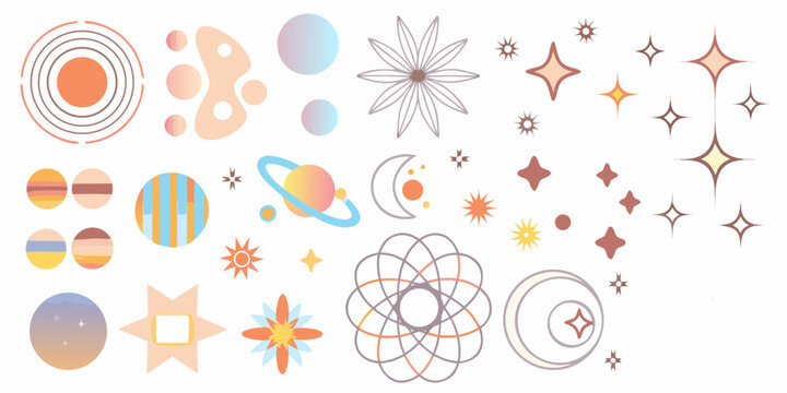 Celestial pattern with planets stars and atomic shapes mid century style