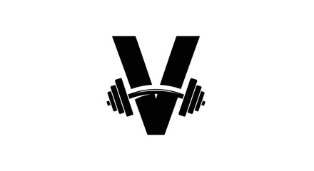Fototapeta premium Fitness V Logo with Barbell Icon - Gym and Workout Symbol