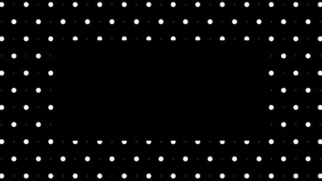 Animated Seamless Pattern Of White Dots Scrolling Up On A Black Background With Transparent Text Area In Center, Seamless Loop, Codec ProRes 4444 with alpha channel, 4K Horizontal Video