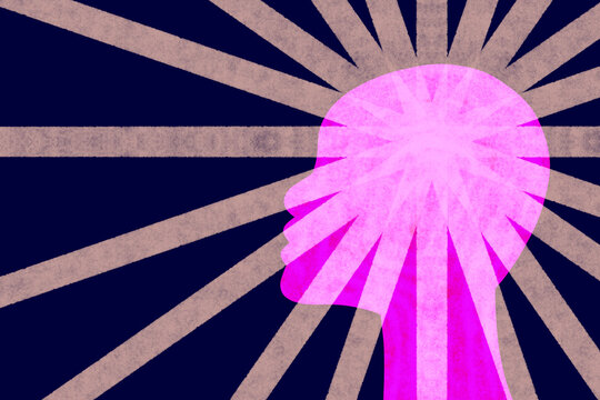 Profile silhouette of a human head in vivid pink tones