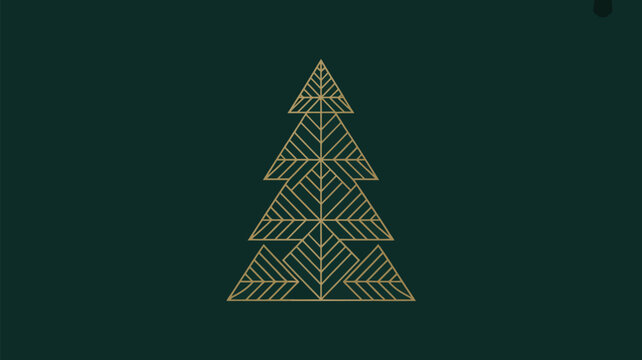 A minimalist geometric christmas tree design on a dark teal background