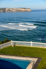 Naklejka premium Villa or hotel with pool on the magnificent Cantabrian coast