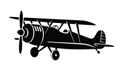 biplane silhouette a black and white graphic illustration of a vintage aircraft on a transparent background high quality professional detailed modern elegant stylish clean © Itz