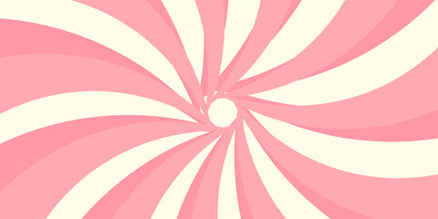 Twisted rays of rosy sunrise or sunset. Vortex pinwheel pattern. Pink circus or carnival background. Strawberry bubble gum, sweet lollipop candy, ice cream texture. Vector cartoon illustration © ach