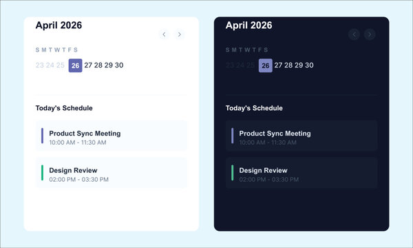 Mobile app schedule templates, daily planner layouts, calendar designs, UI elements