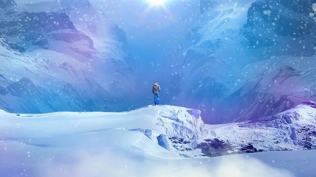 The Solitary Explorer Amidst the Arctic Peaks