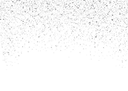 Silver glitter falling particles background, elegant confetti rain abstract border, minimal festive design